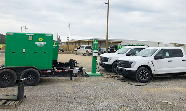 Turner charges its fleet of electric trucks. Prioritizing the use of efficient, preferably electric vehicles and equipment, is crucial to decarbonizing the jobsite. 