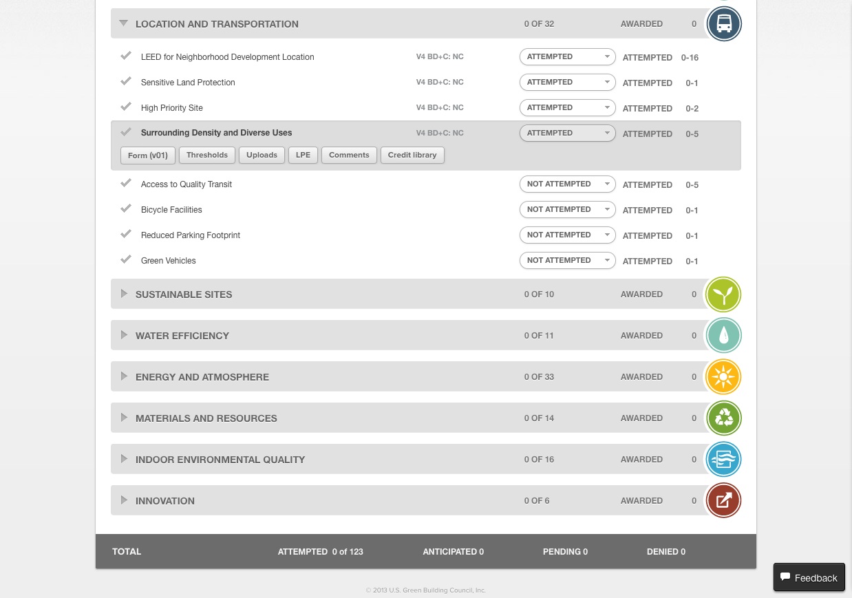 A screen capture from the new LEED Online.