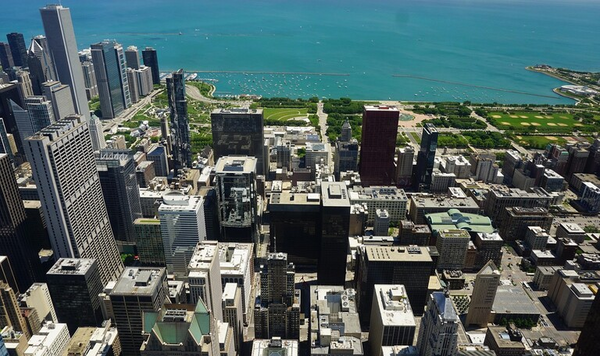 Chicago aerial view smart buildings