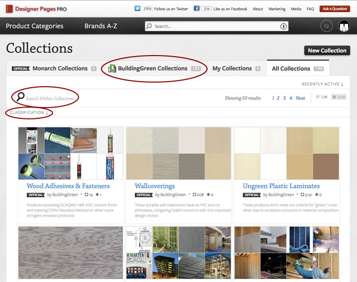 Screen capture of Designer Pages collections page