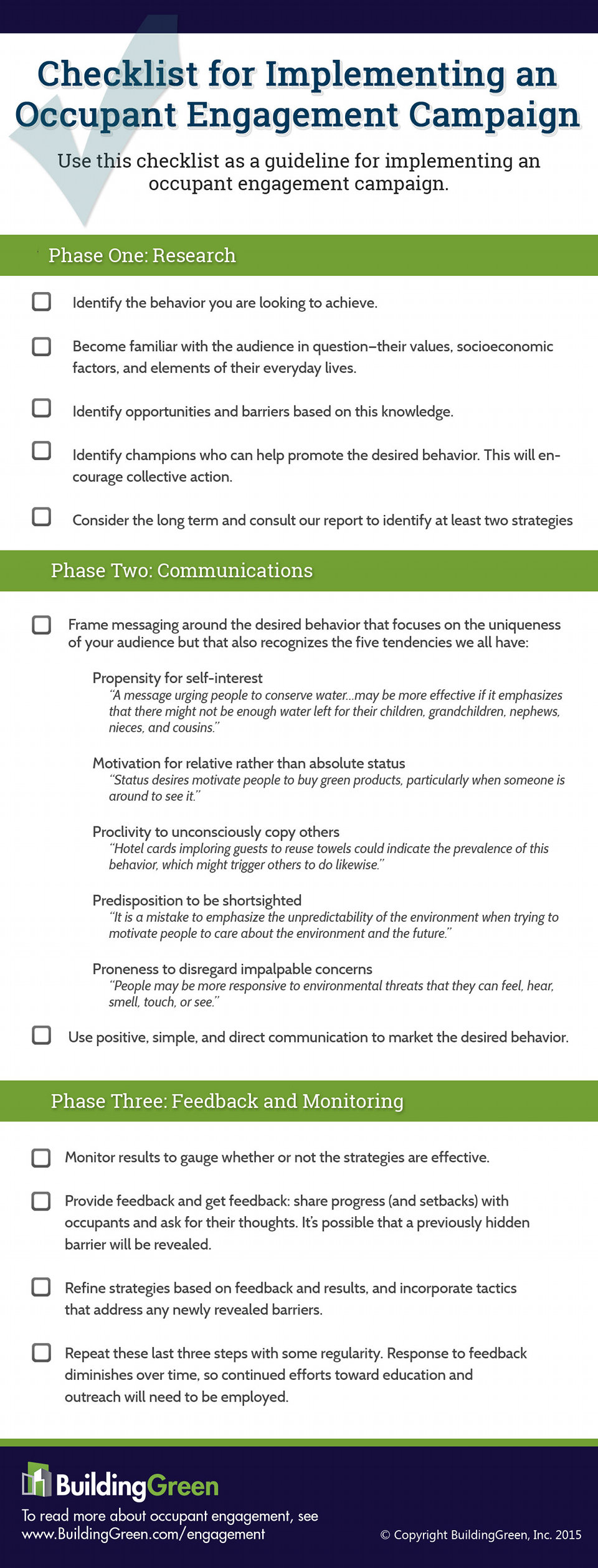Checklist for Implementing an Occupant Engagement Campaign