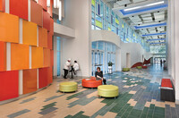 vibrant, multi-colored tile floor in common area