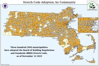  a map of the Commonwealth of Massachusetts showing which cities and towns have adopted the updated stretch code and specialized stretch code