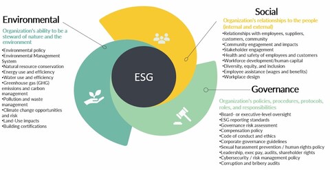 a diagram listing environmental, social, and governance indicators