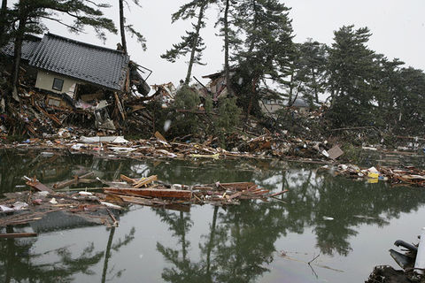 Houses in Higashimatsushima destroyed by the 2011 earthquake and tsunami in Japan.