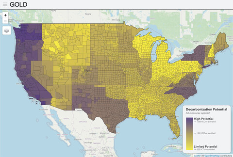 a map of the contiguous usa shows high-probably regions in purple and low-probably regions in yellow.