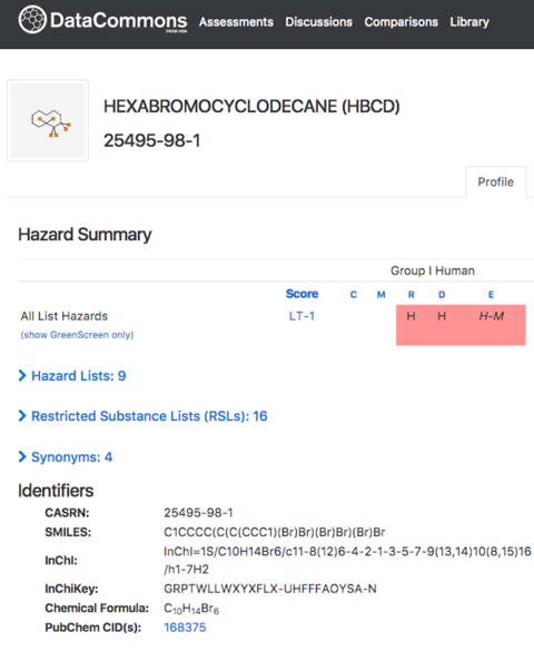 The Chemical Hazard Data Commons from the Healthy Building Network includes chemical profiles and more.