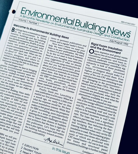 Photo of a paper copy of the first Environmental Business News