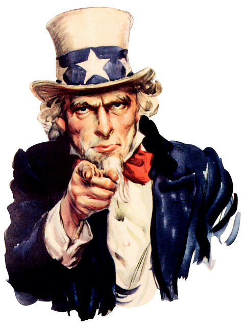 painting of uncle sam pointing his finger at the viewer.
