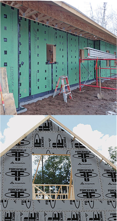 Photos showing Zip sheathing and ForceField sheathing